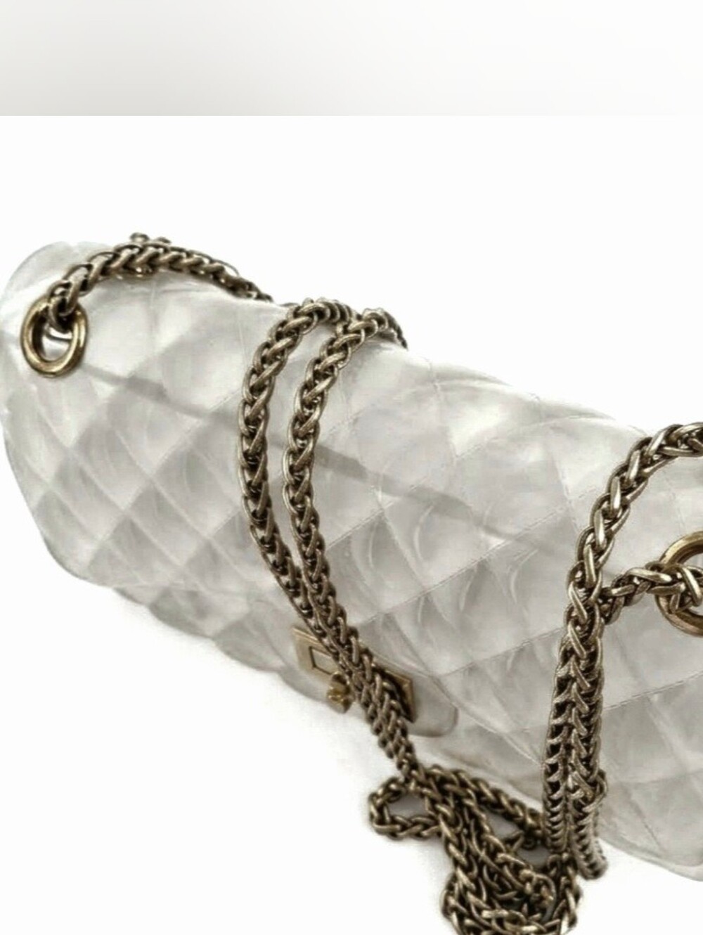 Clear Quilted Jelly Shoulder Bag with Metallic Adj. Chain Strap